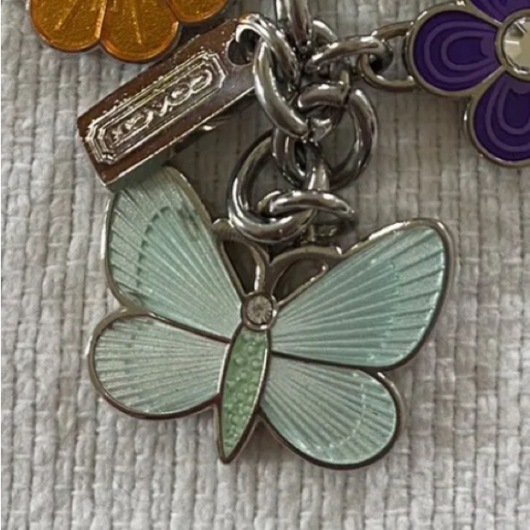 EUC Coach Spring Floral Butterfly Keychain Fob Bag Charm - Picture 2 of 9